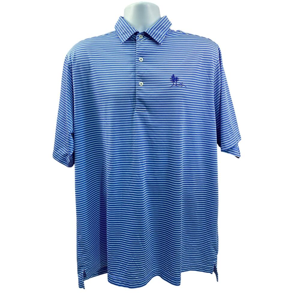 Donald Ross Golf Polo XL Blue White Stripe Club Crest Shirt Performance Fit